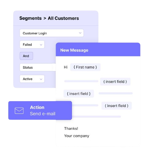 Personalised communications builder segmenting customers and sending a templated email.